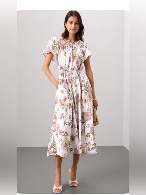 Adam Lippes Cream Maxi Dress with fall pink/brown/cream  Floral Print